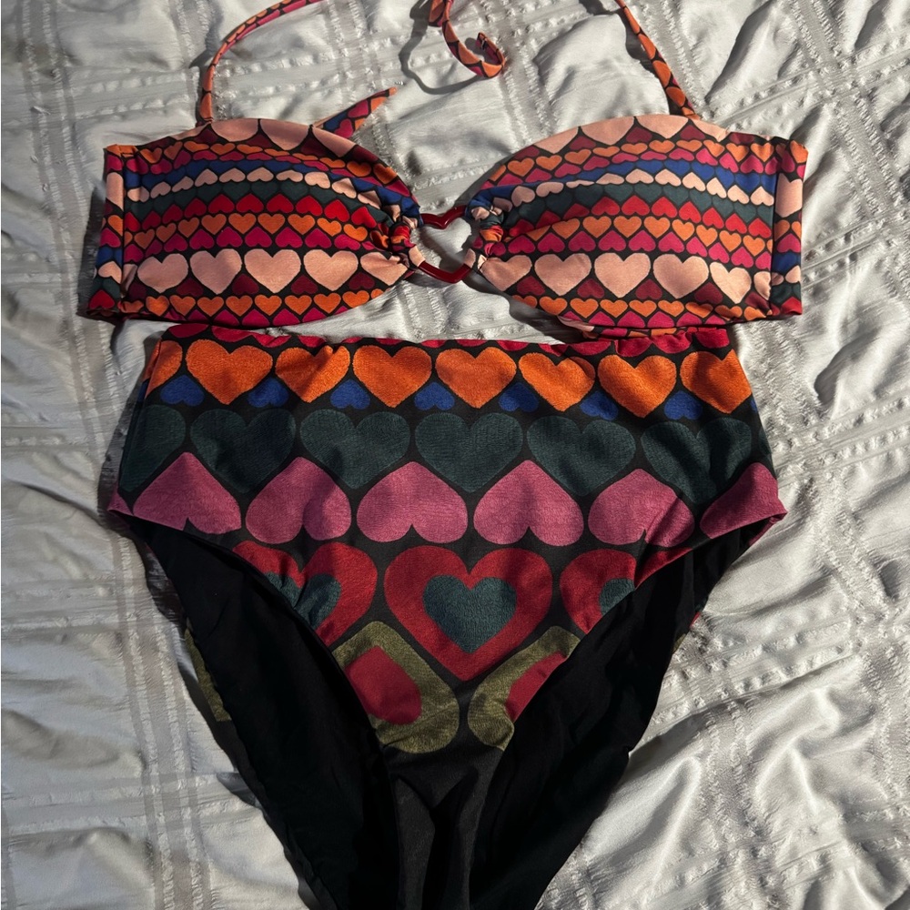 Colorful Heart Pattern Farm Rio High Waisted Bikini set brand new without tags